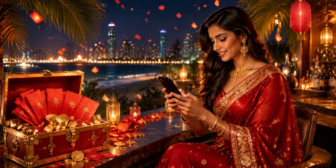 A vibrant IPL season bonus event in Mumbai with festive themed red envelopes